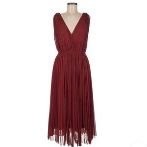 Wilfred Aritzia Red Midi Elegant Burgundy Pleated Dress